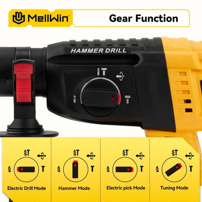 MELLWIN 3 in 1 Brushless Electric Hammer Drill Multifunction Impact Hammer for Steel Concrete Wood For Makita 18V Battery Pin