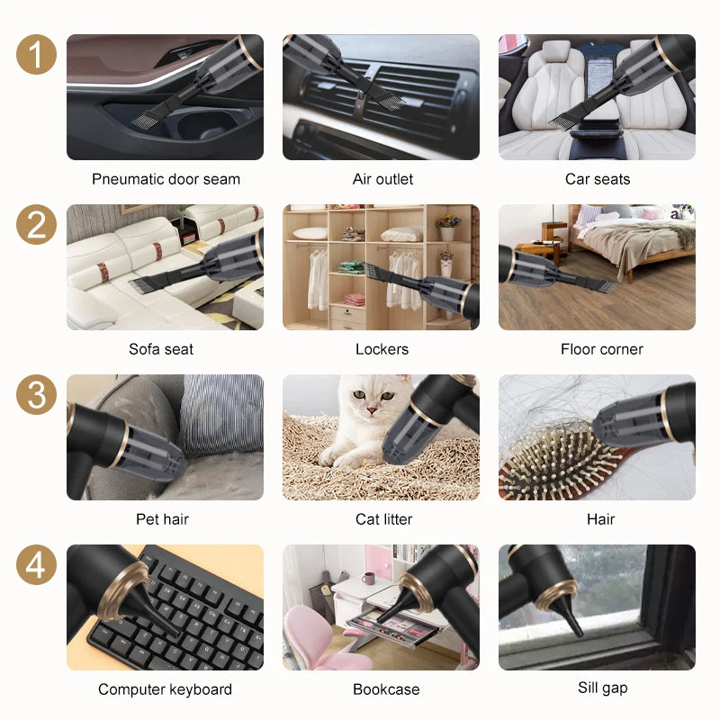 High Power Car Blower Vacuum, 2-in-1 Strong Suction & Blowing, Portable for Auto/Home Cleaning, Dust Removal from Seat/Mat/Trunk