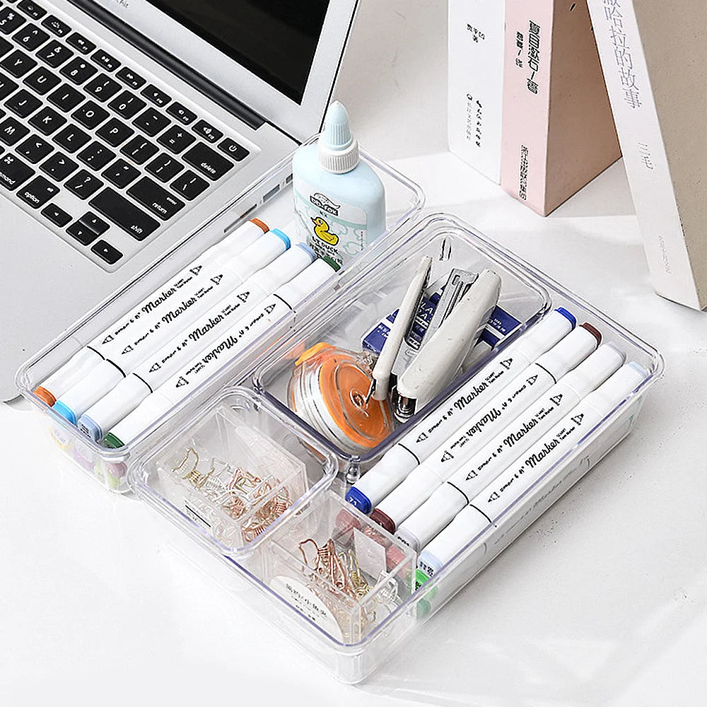 25pc Drawer Organizers Set Clear Plastic Desk Dividers Bins Bedroom Dresser Office Storage Box for Makeup Jewelries Gadgets