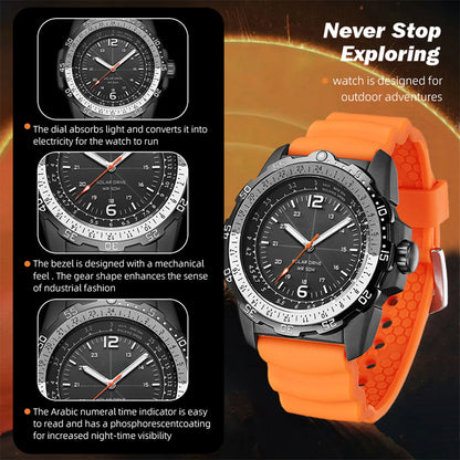 Men's Solar Powered Digital Watch 50M Waterproof Outdoor Sports Watch Luminous Watch