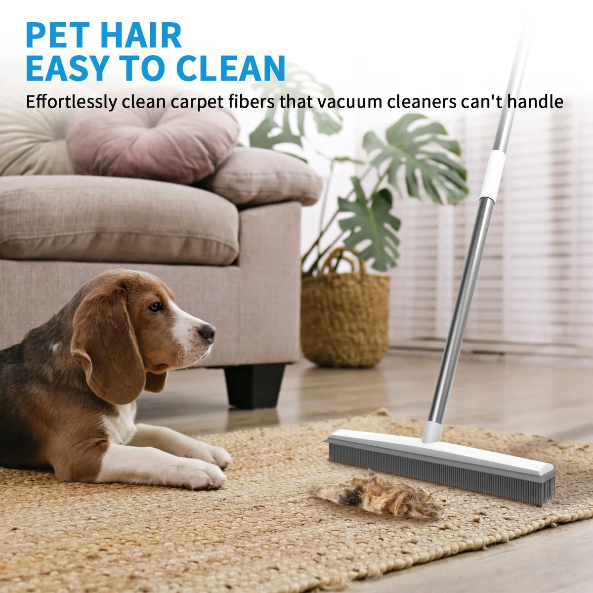 Telescopic Rubber Broom with Squeegee, Carpet Rake Pet Hair Fur Remover Broom Magic Clean Sweeper Floor Cleaning Squeegee Wiper Toilet Bathroom Mops
