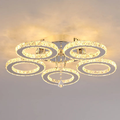 Modern Crystal Chandelier Ceiling Lamp Chrome Flush Mounted Pendant Light Luminari Dining Living Room Plafon Led Hanging Lampara