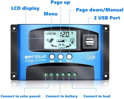 Y&H MPPT Solar Charge Controller 40A 60A 100A with Load/Dual USB /LCD 12V 24V Auto Solar Panel Charger Regulator