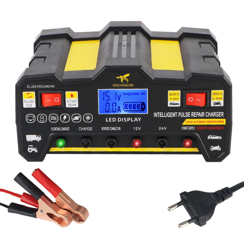 Intelligent Pulse Repair Battery Charger EU Plug 300AH LCD Display For Wet Dry Lead Acid Full Automatic Car Battery Charger 220W