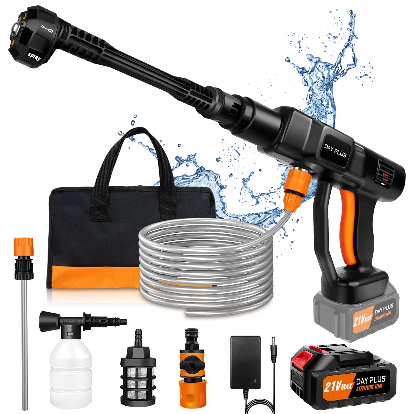 DayPlus Cordless Pressure Washer,6-in-1 Portable Pressure Washer 150bar 3.0Ah Battery for Floor/Garden Cleaning & Watering