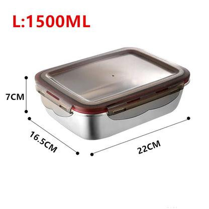 304 Stainless Steel Lunch Box Sealed Food Bento Box Refrigerator Square Microwave Heating Preservation Box Picnic Storage Box