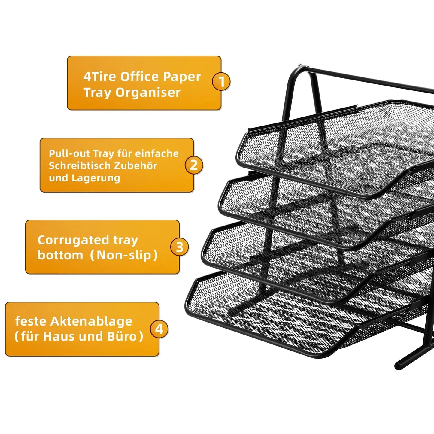 Mesh Desk Organiser 4 Tier Letter Tray Organizer Office Desktop Document Paper File Storage Mesh Filling Collection