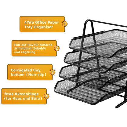 Mesh Desk Organiser 4 Tier Letter Tray Organizer Office Desktop Document Paper File Storage Mesh Filling Collection