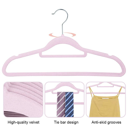 20pcs Durable Flocking Dry Hanger, Household Clothes Drying Rack No Trace Anti-slip, Space Saving, 360°swivel Hook