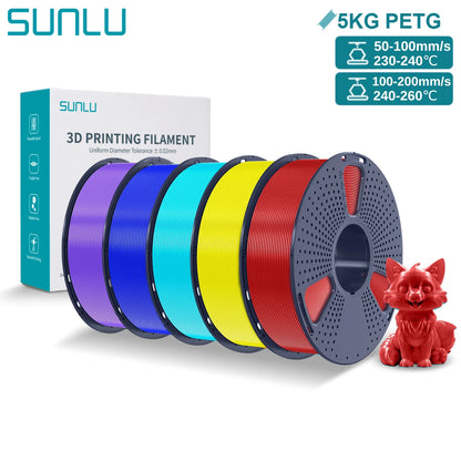 SUNLU PETG 3D Printer Filament 5KG Neatly Wound Good Toughness 1.75mm 3D Filament with Reusable Spool for Most FDM Printer