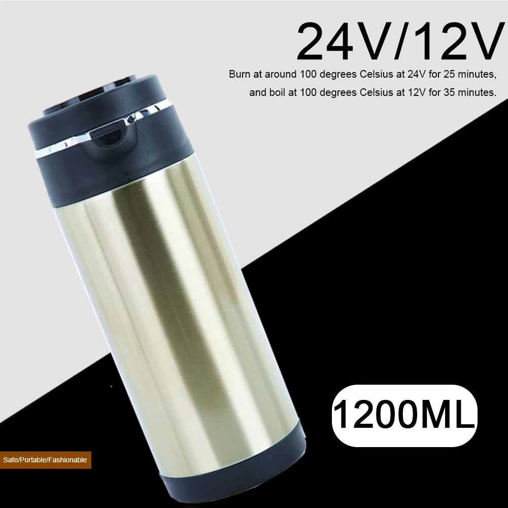 1200 ML Car Truck Water Heater Car Hot Kettle Leak-Proof Design 12/24 V Tea Coffee Kettle 120/240 W Fast Boiling for Travel Home