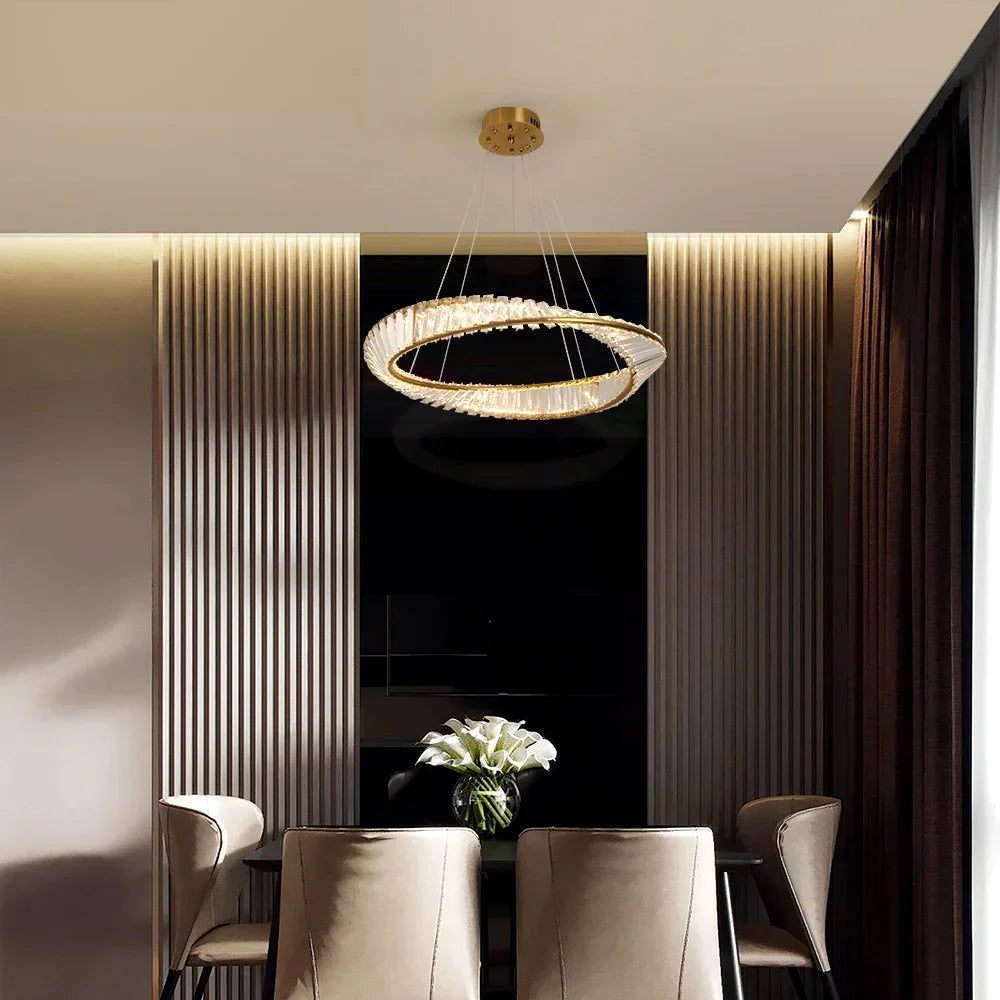 Modern Pendant Light Crystal Led Ceiling Lamp Gold Chandelier Möbius Strip Lustre Luxury Living Dining Room Home Decor Fixture