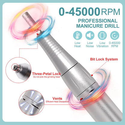 45000RPM Professional Electric Nail File Rechargeable Electric Nail Drill Low Noise Nail Sander File for Manicure Salon Tool
