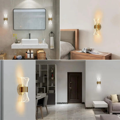 Gold Acrylic Wall Sconce, 12W Led Wall Lamp with 3 Color Temperature Options (3000K/4000K/6500K), Perfect for Hallway