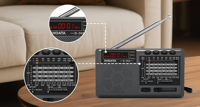 XHDATA D-368/ D-328 Portable Radio FM1-2/AM/SW 12 Band MP3 Player Bluetooth/TF Card With Headphone Jack For Elder Easy Use