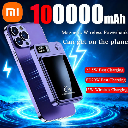 Xiaomi Magnetic Power Bank 100000mAh Wireless Fast Charger For iPhone Samsung Portable Auxiliary Battery Magnetic Powerbank Hold