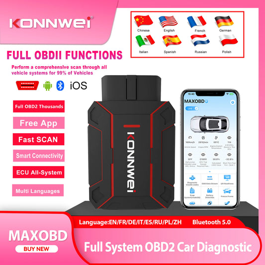 2026 MAXOBD KONNWEI Car OBDII Full System Fault Diagnostic Tool Deep Scan Bluetooth Connection Monitoring System OBD2 Scan Tool
