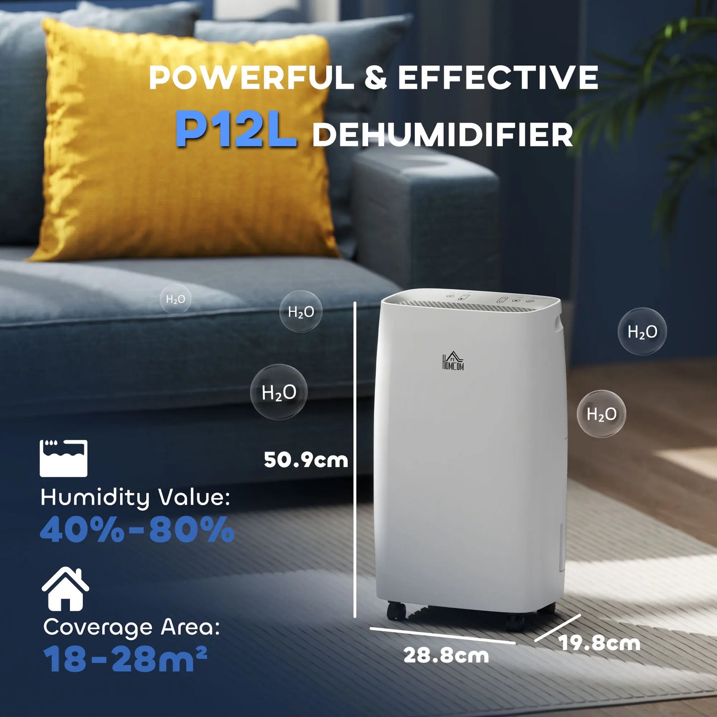 HOMCOM 12L/Day 2500ml Dehumidifier for Home with 24H Timer and 2 Speed Modes