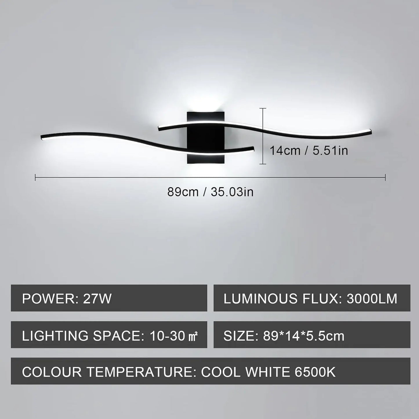 Modern Black Wall Sconce, 27W 6500K Led Iron Wall Light with Artistic Design, Perfect for Corridor, Staircase, Balcony