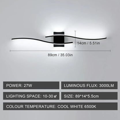 Modern Black Wall Sconce, 27W 6500K Led Iron Wall Light with Artistic Design, Perfect for Corridor, Staircase, Balcony