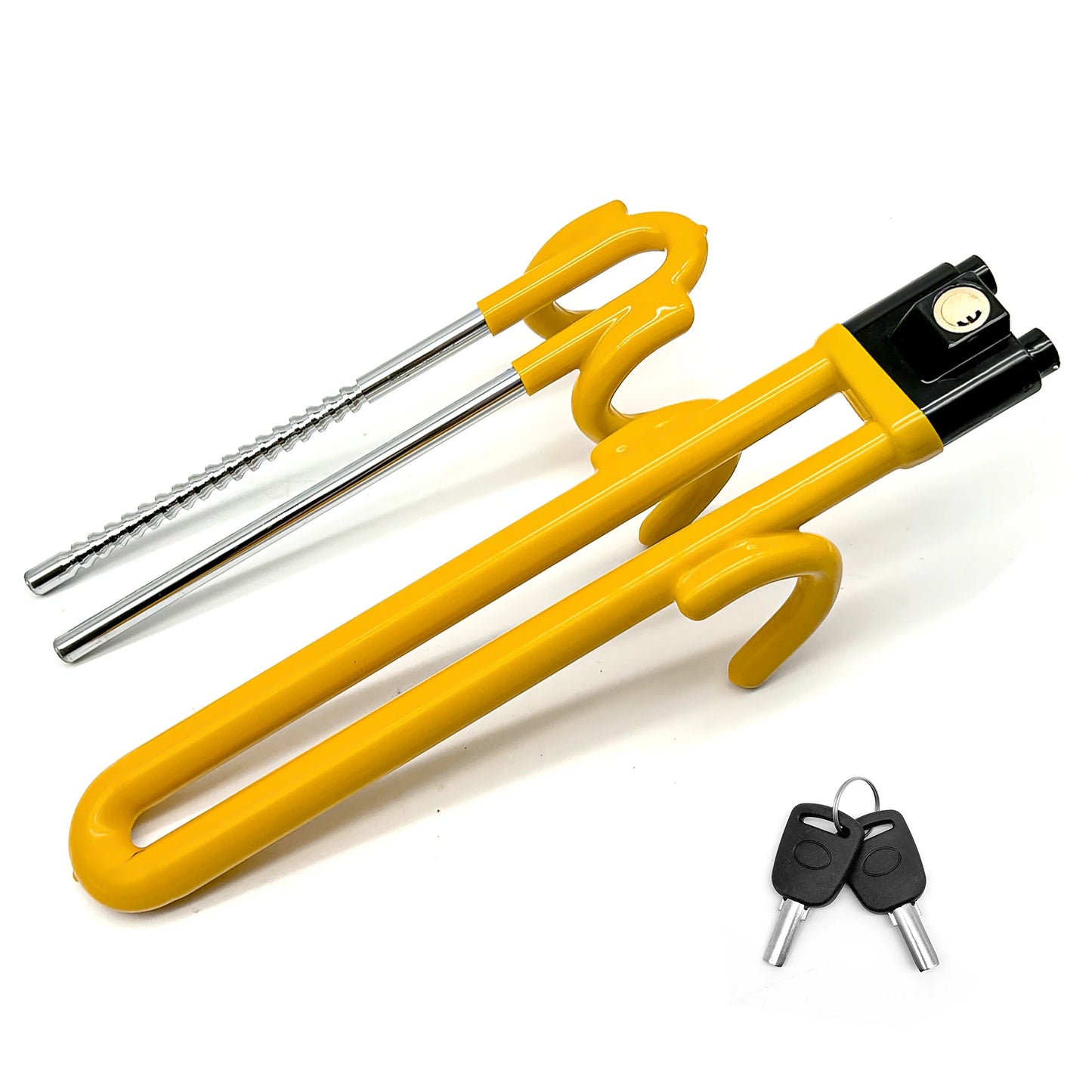 Steering Wheel Lock Anti-Theft Heavy Duty Secure Car Device, Adjustable Length Clamp Double Hook Locks Universal Fit (Yellow)