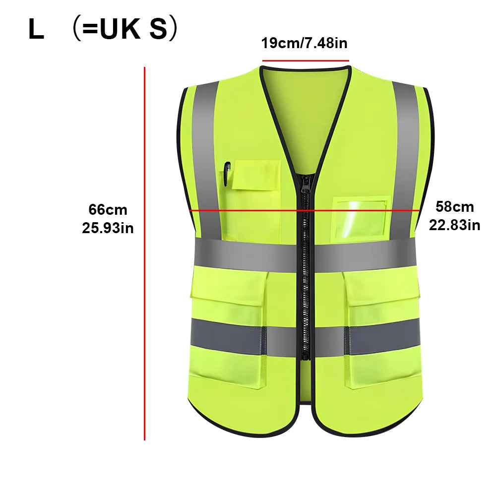 Reflective Safety Vest With 4 Pockets, Durable Protective Vest With Black Resin Zipper, High Visibility Reflective Clothing