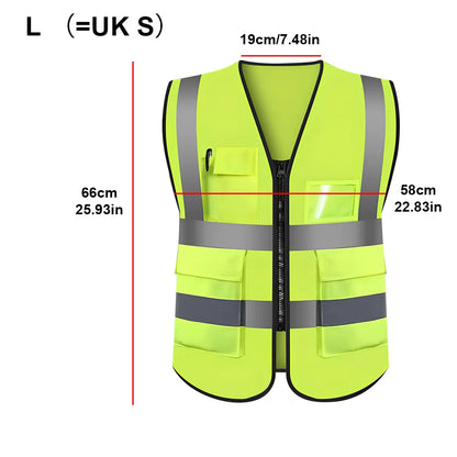 Reflective Safety Vest With 4 Pockets, Durable Protective Vest With Black Resin Zipper, High Visibility Reflective Clothing