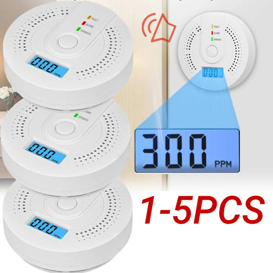 Digital Carbon Monoxide Detector Sound & Light Warning Sensor Battery Powered CO Gas Monitor Meter with LED Indicator Home Use