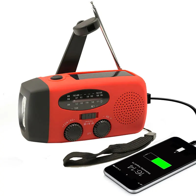 2000mAh Emergency Radio RechargeablePower Bank with  Portable FM Radio USB/Solar/Hand Crank Charging SOS Alarm & Flashlight