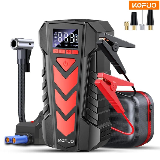 KOPUO 4000A 9-in-1 Jump Starter with Air Pump, for 9.0L Gas/8.0L Diesel, -40°C Cold Start, 150PSI Cordless Inflator, 3-Mode LED
