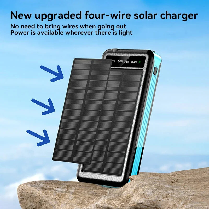 50000mAh Portable Solar Power Bank PD22.5W Ultra Fast Charging Built-in Four Wire PowerBank  for IPhone Huawei Samsung
