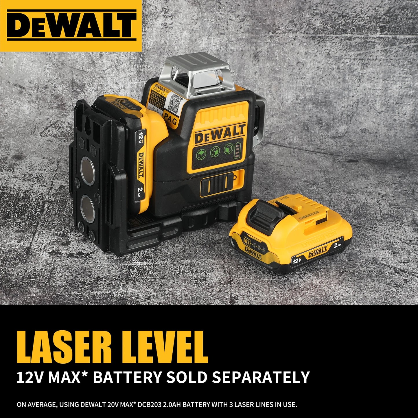 Dewalt DW089LG Self Levelling Multi Line 3 x 360 Degrees Green Beam Laser 12V MAX* with Battery 2.0Ah Li-Ion and Charger