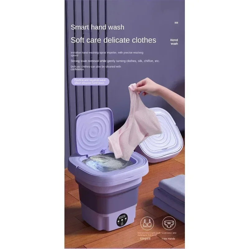 8L Foldable Mini Washer Spin Dryer Portable Cleaning Machine for Socks Underwear Panties Home Use Small Laundry
