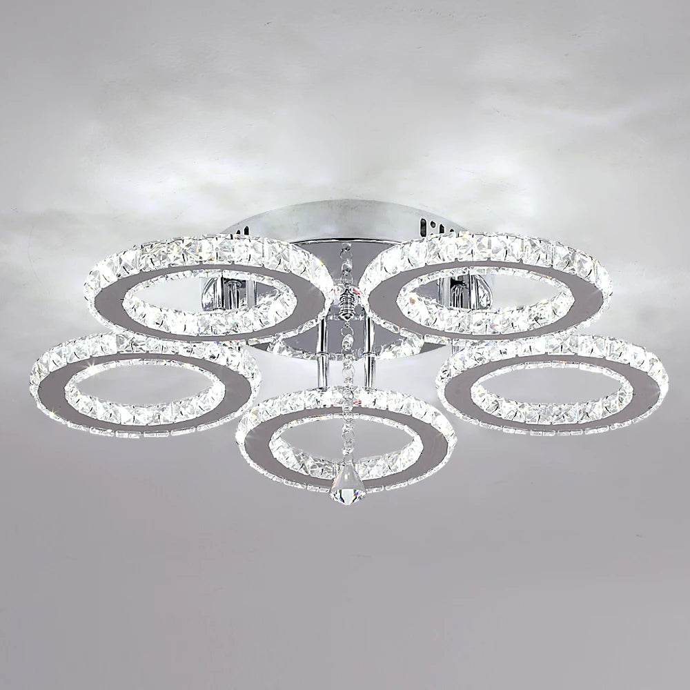 Modern Crystal Chandelier Ceiling Lamp Chrome Flush Mounted Pendant Light Luminari Dining Living Room Plafon Led Hanging Lampara