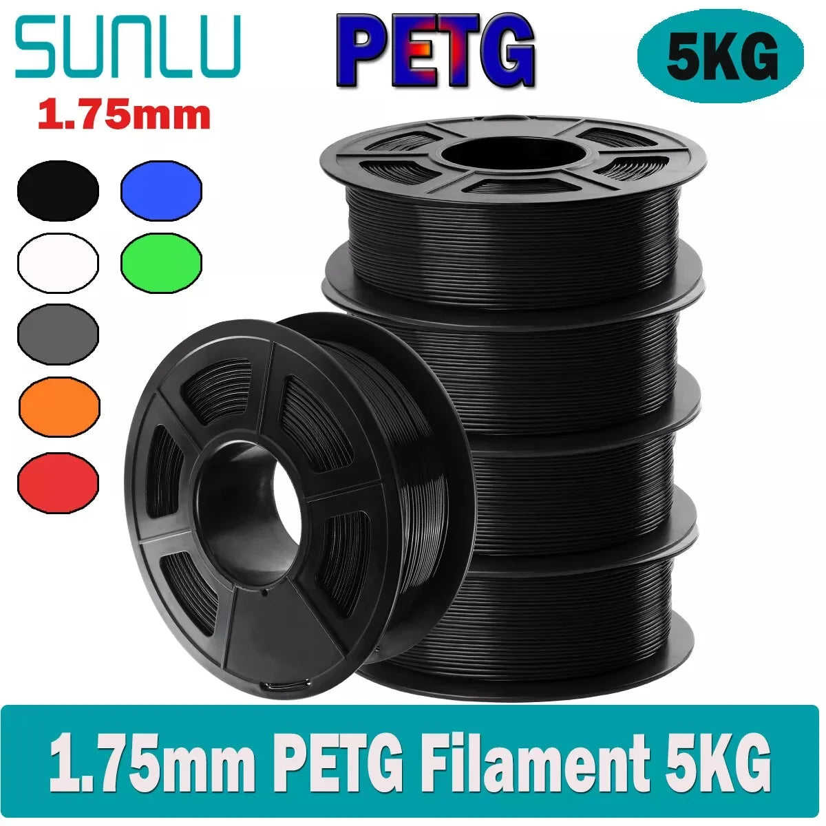SUNLU 5Roll PETG/PETG Clear Filament 1.75 ±0.02mm 1kg Spool (2.2lbs) High Toughness Neatly Wound Filament Fit Most FDM Printer