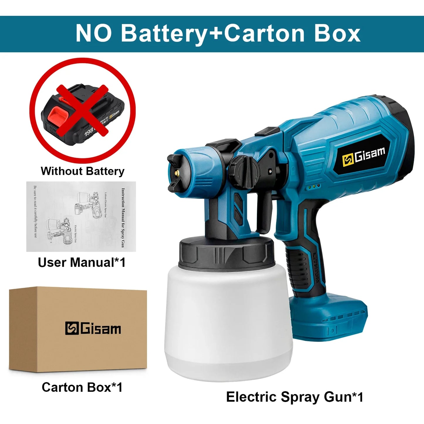 Gisam 1000ML Electric Spray Gun Home Cordless Paint Sprayer HVLP Auto Furniture Steel Coating Airbrush For Makita 18V Battery Pi