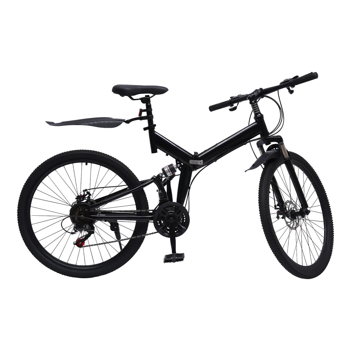 26 Inch Folding Mountain Bike 21 Speed Double Disc Brake Carbon Steel Frame Foldable Design 100kg Load Adult Bicycle