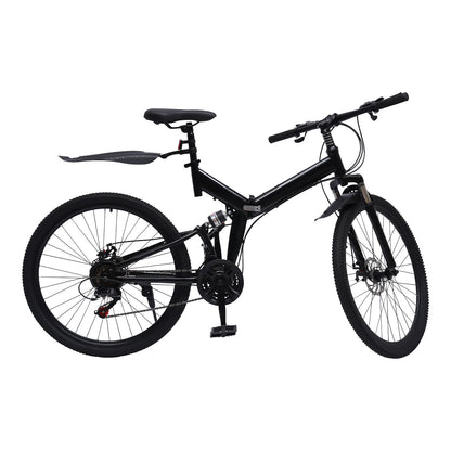 26 Inch Folding Mountain Bike 21 Speed Double Disc Brake Carbon Steel Frame Foldable Design 100kg Load Adult Bicycle