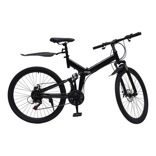 26 Inch Folding Mountain Bike 21 Speed Double Disc Brake Carbon Steel Frame Foldable Design 100kg Load Adult Bicycle