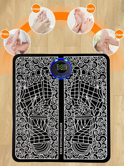 EMS Massage Pad 8 Modes Foot Circulation Massager USB Rechargeable Leg Muscle Stimulator Remote Control for Relax Feet and Legs