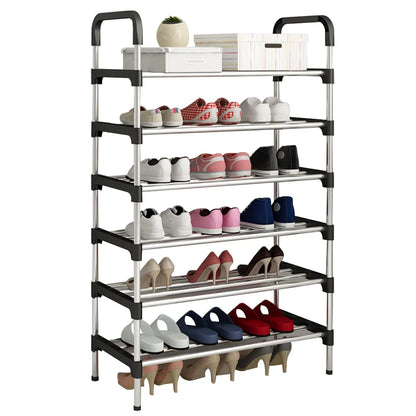 Minimalist Tiered Shoe Rack 60x30x110cm Space-Saving Floor Stand, Ventilated Metal Frame, Easy Assembly, Durable Shoe Organize