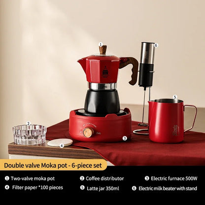 Bincoo Double Valve Coffee Moka Pot Espresso Machine Electric Stove Brewed Coffee Italian Home Outdoor Barista Accessories 220V