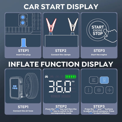 4-in-1 Jump Starter with Air Pump Starter Box Battery Pack with Digital Tire Inflator Car Battery Jump Starter