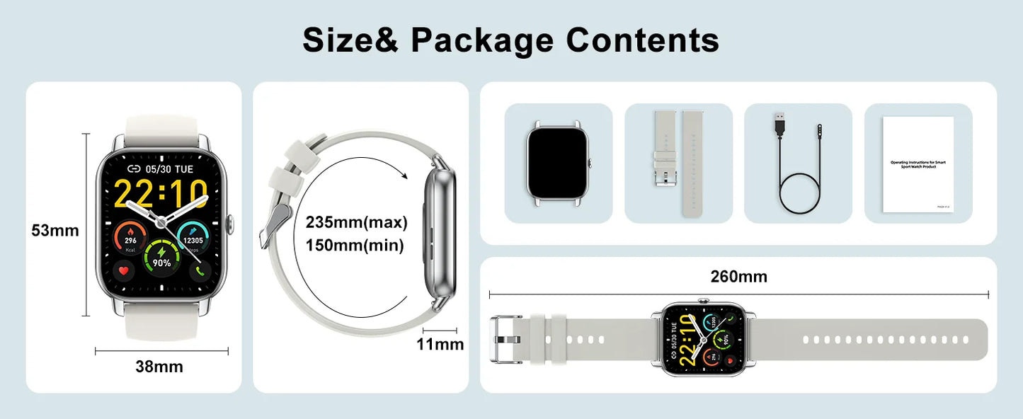 Jxrev Smart Watch, 1.85" Sports Watch for IP68 Waterproof, 110+ Sport Modes, Fitness Activity Tracker, Ultra Thin Watch.