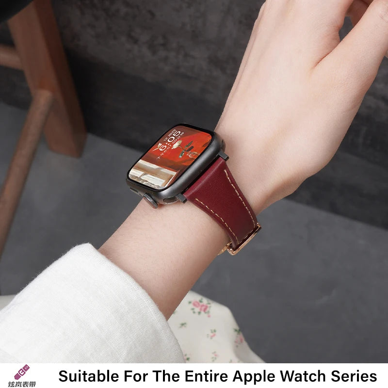 Four-leaf Clover Magnetic Leather Strap for Apple Watch 10 Band 46mm 44/42mm 45mm Thin Bracelet iWatch Series Women Watchband
