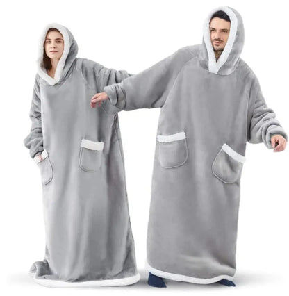 180cm Super Long Flannel Blanket Pyjamas with Sleeves Winter Hoodies Sweatshirt Women Men Pullover Fleece Giant Oversized Outdoo