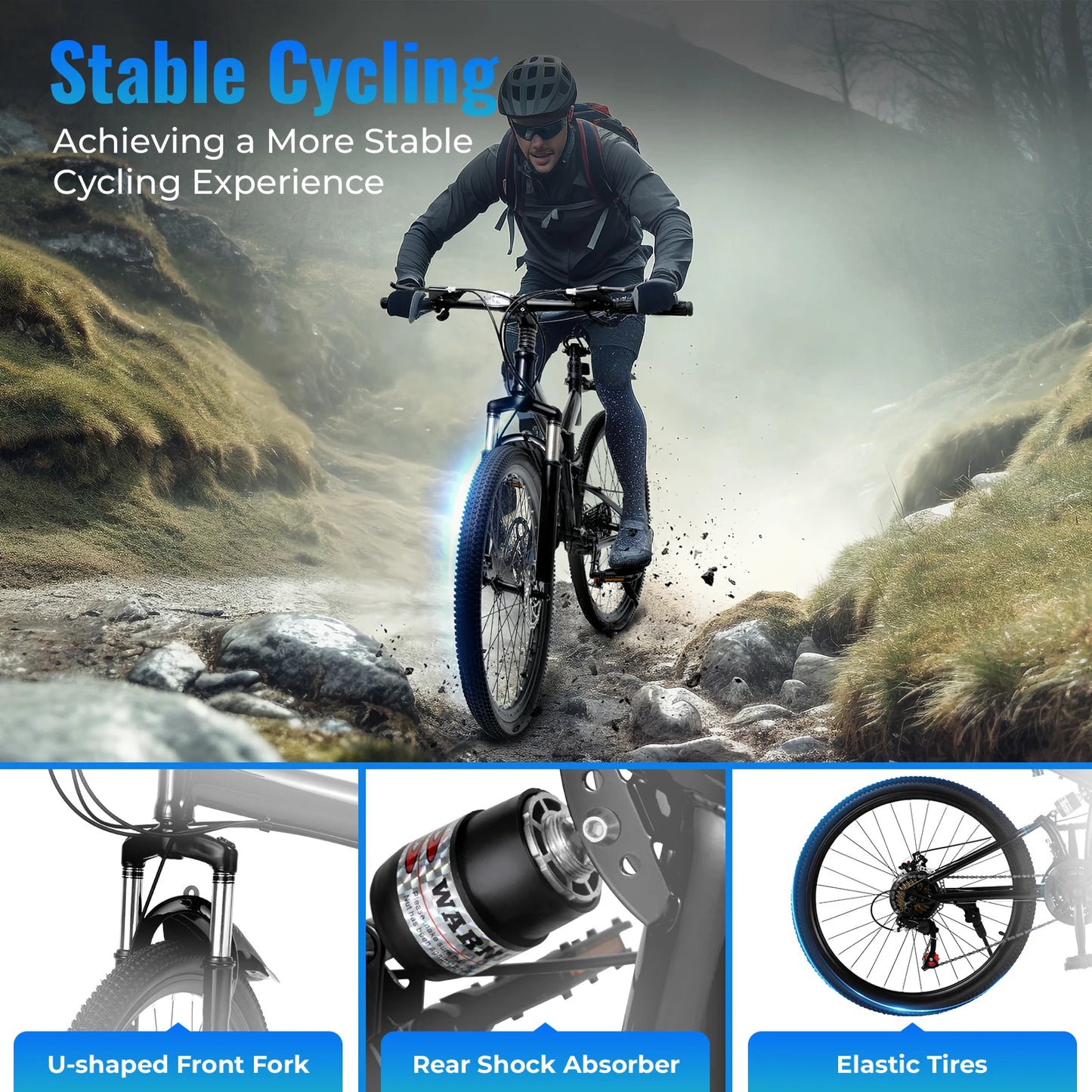 26 Inch Folding Mountain Bike 21 Speed Double Disc Brake Carbon Steel Frame Foldable Design 100kg Load Adult Bicycle