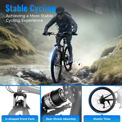 26 Inch Folding Mountain Bike 21 Speed Double Disc Brake Carbon Steel Frame Foldable Design 100kg Load Adult Bicycle