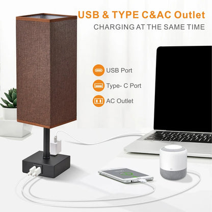 Bedside Lamp Touch Control Table Lamp with USB A+C Charging Ports 3-Way Dimmable Desk Lamps with Fabric Shade for Bedroom 2025