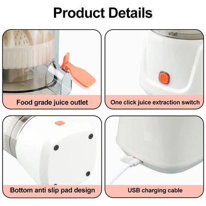 Electric Juicer Cordless Juicer Citrus Orange Lemon Squeezer USB Charging Kitchen Fruit Juicer Blender Separator Press Machine